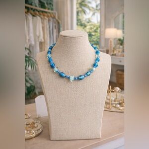 Murano blown glass beaded necklace w/barrel clasp 💙🩵🤍